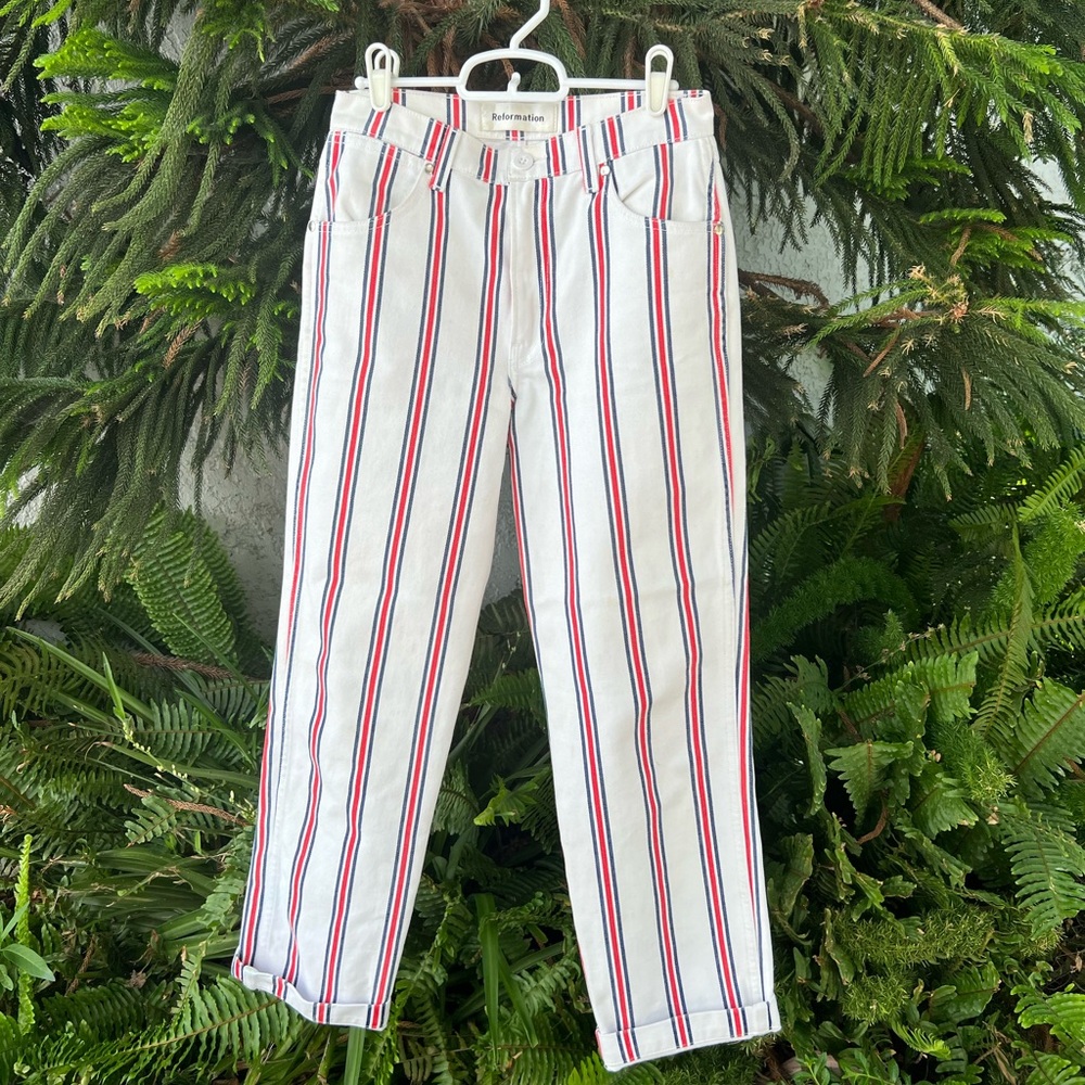 Reformation Roper Jeans in Red, White, Blue Grenada Stripes | Crop Denim | Sz 26